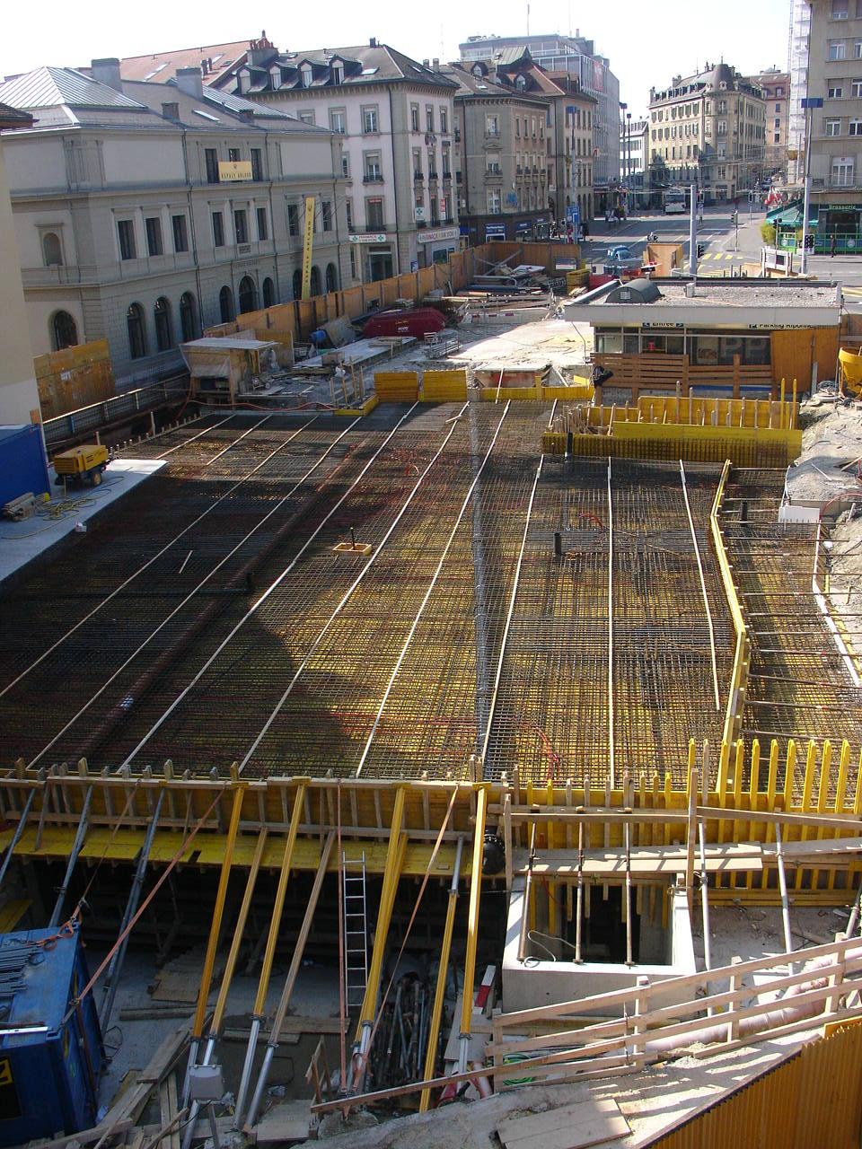 Chantier du M2 à la place de la Riponne à Lausanne