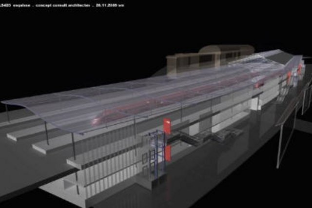 Image de synthèse: quais de la gare de Lausanne prolongés vers l'ouest.