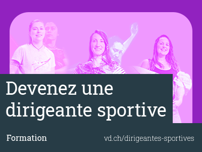 Le message Devenez une dirigeante sportive s'affiche devant une image de trois sportives, dont l'une lève un bras.