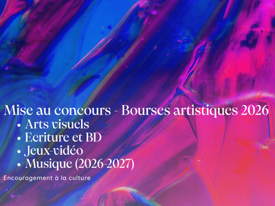 Image illustrative avec texte "Mise au concours bourses artistiques 2026"