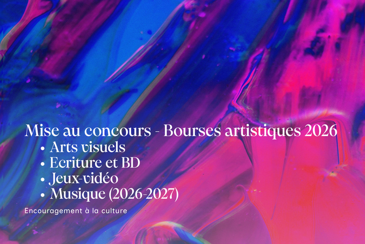 Image illustrative avec texte "Mise au concours bourses artistiques 2026"