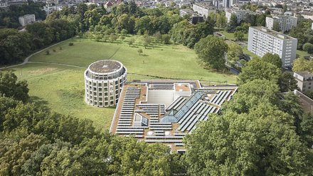 Vue du Parc de l'Hermitage et du Tribunal cantonal