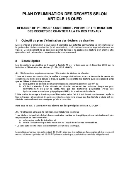 Plan d'élimination des déchets de chantier - Modèle 
