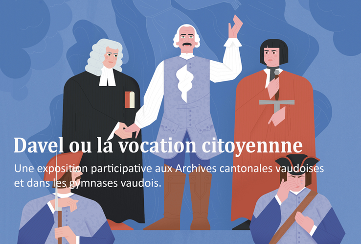 L’exposition met l’accent sur le parcours du Major Davel dans l’Histoire.  Image de l'exposition: dessin reprenant le tableau du peintre Charles Gleyre: "L'exécution du Major Davel".