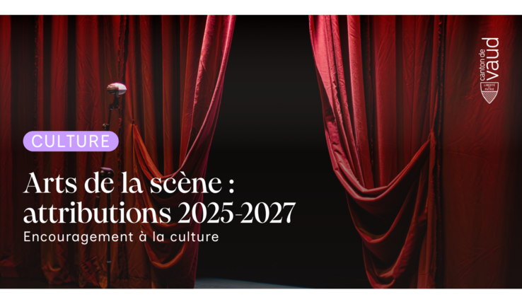Image explicative: rideau de théâtre avec texte "attributions 2025-2027"