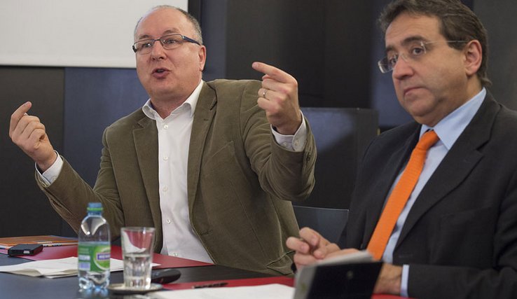 Les conseillers d'Etat Pierre-Yves Maillard et Pascal Broulis à l'heure de la conférence de presse.