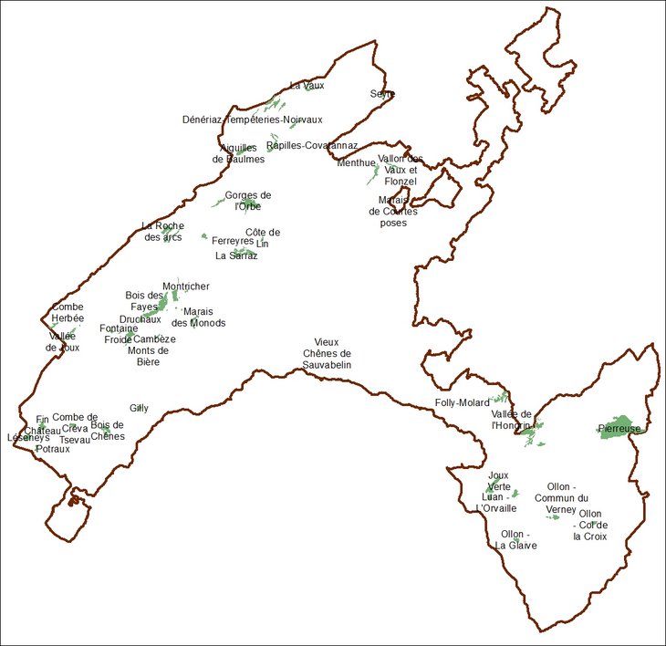 Carte des réserves forestières du Canton de Vaud (état janvier 2019)