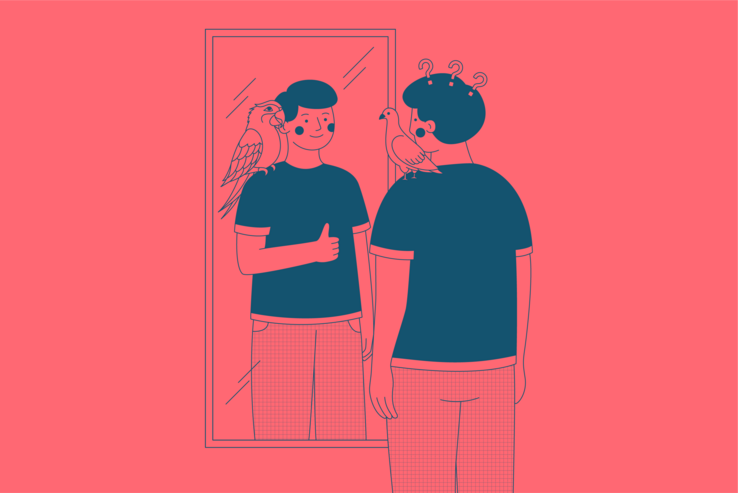 Image d'illustration du Mois de la santé mentale 2026 sur le thème de l'estime de soi, une personne devant son miroir