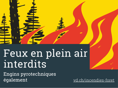 Texte feux en plein air interdits sur fond de flammes (reprise illustration affiche)