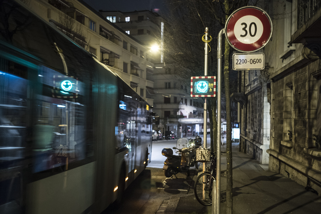 Avenue Vinet à Lausanne durant les tests de 30 kilomètres heures nocturne en 2018.