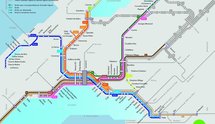 Schéma du réseau express régional vaudois.