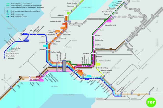 Schéma du réseau express régional vaudois.