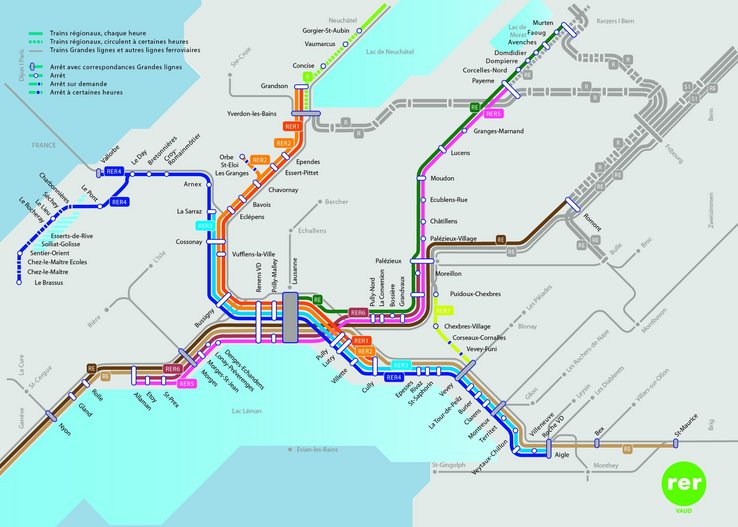 Schéma du réseau express régional vaudois.