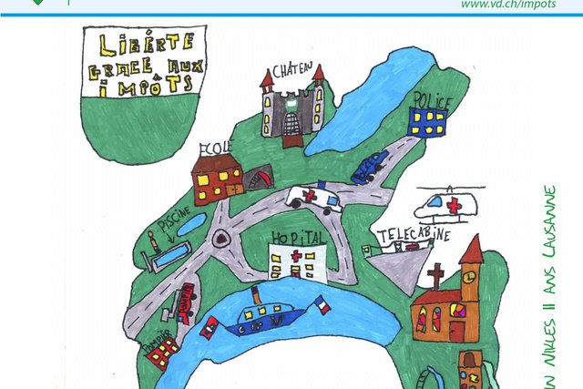 Logo de VaudTax 2011 (dessin d'enfant, carte du canton de Vaud).