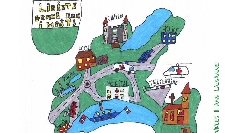 Logo de VaudTax 2011 (dessin d'enfant, carte du canton de Vaud).