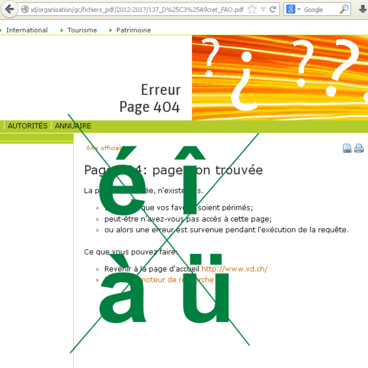 Montage: page 404 provoquée par un nom de fichier comportant des lettres accentuées (le mot "décret")