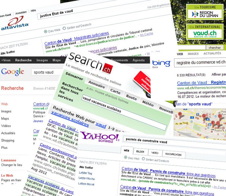 Image mêlant les captures d'écran de divers moteurs de recherche