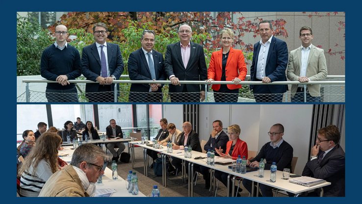 Photo de groupe des représentantes et représentants de Bak Economics Vaud Promotion, l’Association Romande des Hôteliers (ARH), la Chambre vaudoise du commerce et de l’industrie (CVCI), le Service de la promotion économique et de l’innovation (SPEI), et GastroVaud.