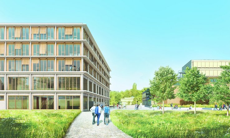 Image de synthèse représentant l'extérieur du bâtiment des Sciences humaines Image de synthèse rerésentant l'extérieur du bâtiment des Sciences humaines
