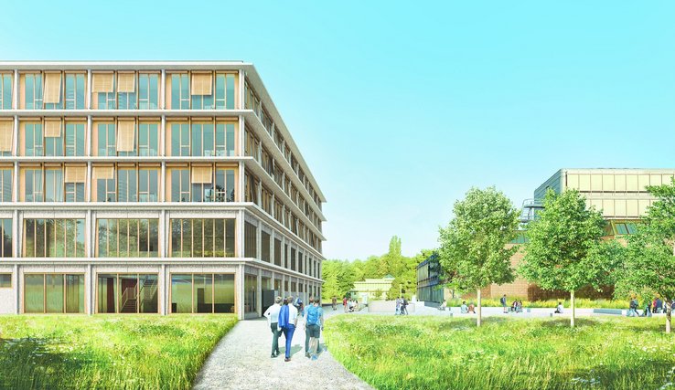 Image de synthèse rerésentant l'extérieur du bâtiment des Sciences humaines