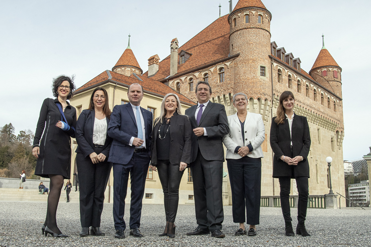 Image de la nouvelle composition du Conseil d'Etat à la suite de l'élection de Christelle Luisier