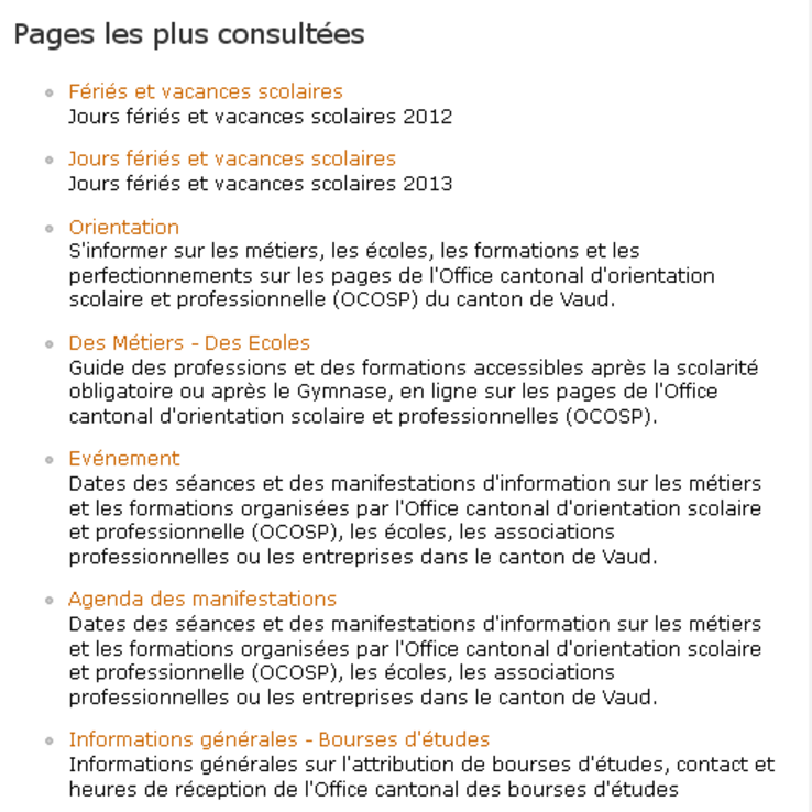 Liste des pages les plus populaires du domaine "formation" au 14.08.2012.