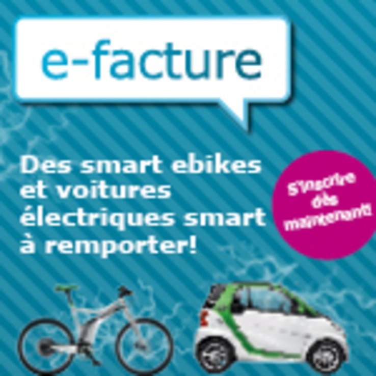 Illustration avec un vélo et une voiture électriques à gagner sur le site e-facture.