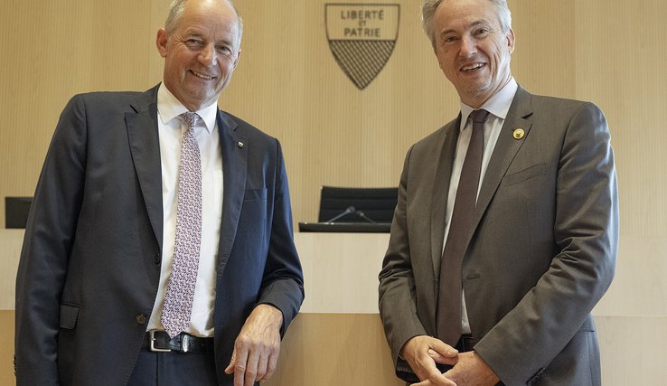 Jean-François Thuillard, Président du Grand Conseil, en compagnie de son prédécesseur, Laurent Miéville