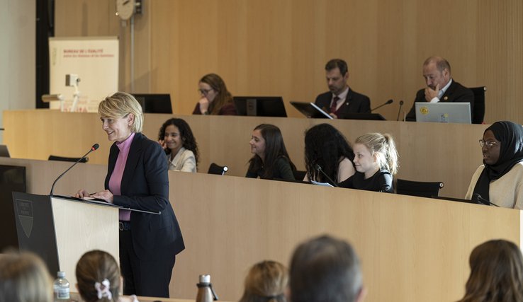 JOM 2025 Le «Parlement des filles» dans la salle du Grand Conseil vaudois, jeudi 13 novembre 2025.