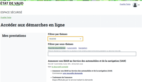 Page listant les démarches en ligne