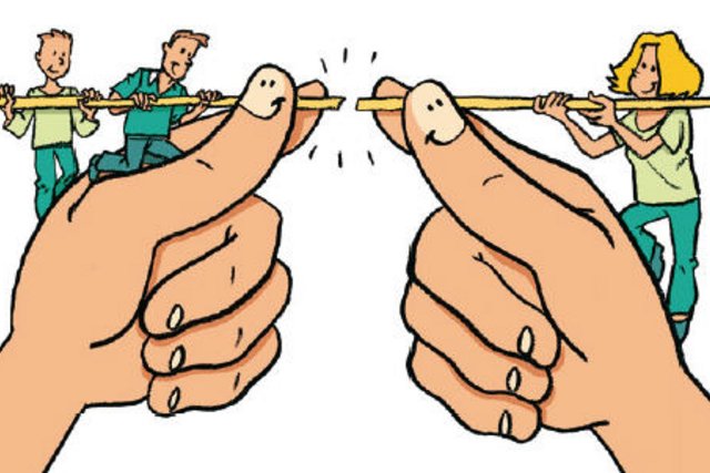 dessin: deux mains raccordant un fil sur lequel figurent des personnages