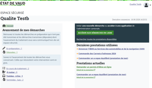 Page d'accueil espace personnel