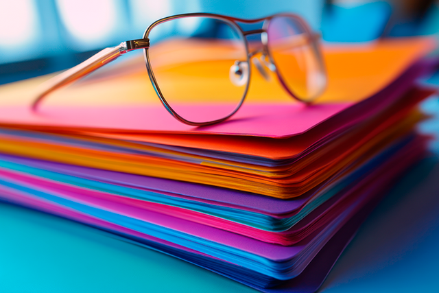 illustration (pile de dossiers et lunettes)