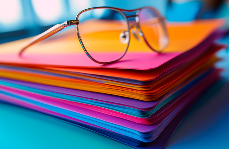 illustration (pile de dossiers et lunettes)