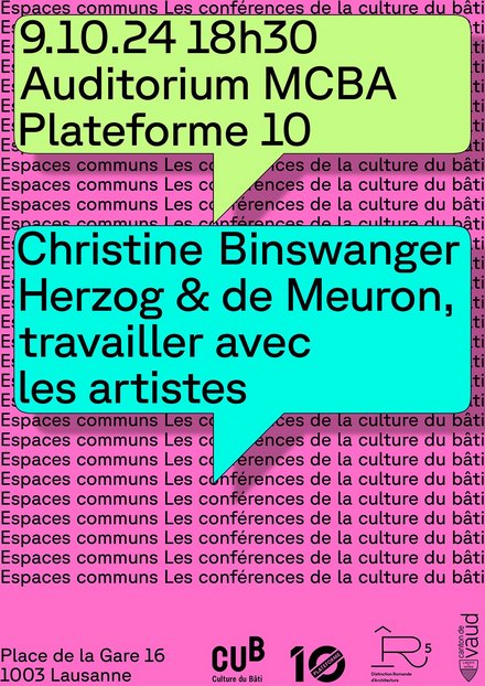 Affiche de la conférence de Christine Binswanger - Herzog & de Meuron : Travailler avec les artistes