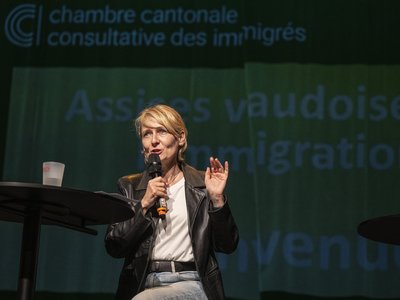 Etat de Vaud Isabelle Moret, intervient lors des Assises de l'immigration