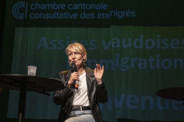 Etat de Vaud Isabelle Moret, intervient lors des Assises de l'immigration