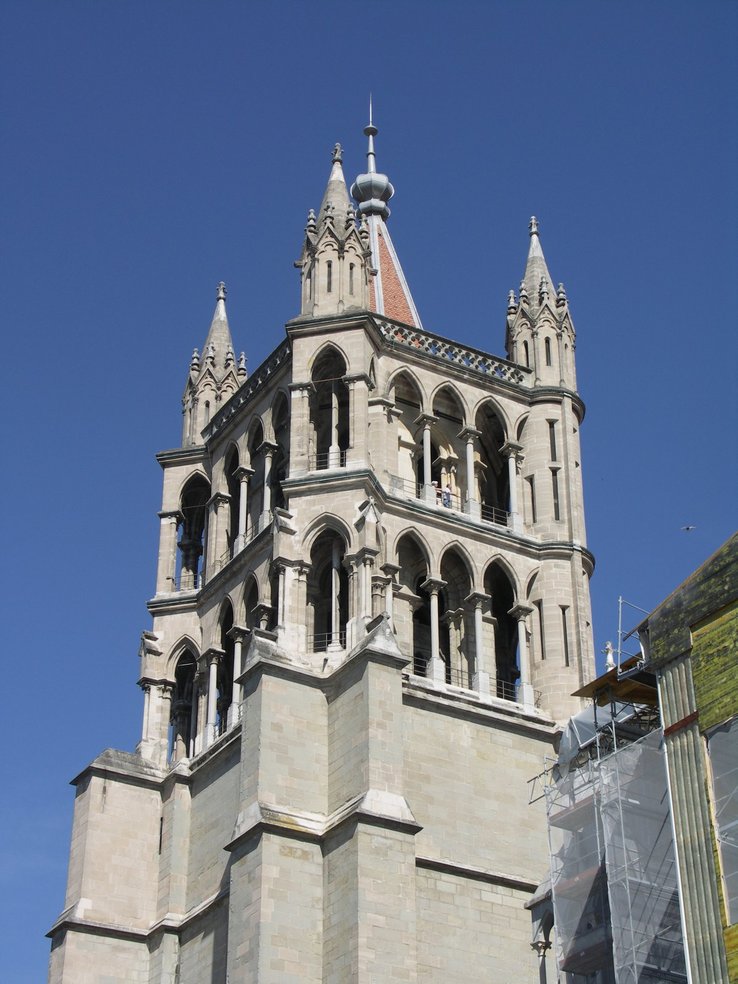 Vue du beffroi de la Cathédrale de Lausanne durant les travaux de la façade Est.