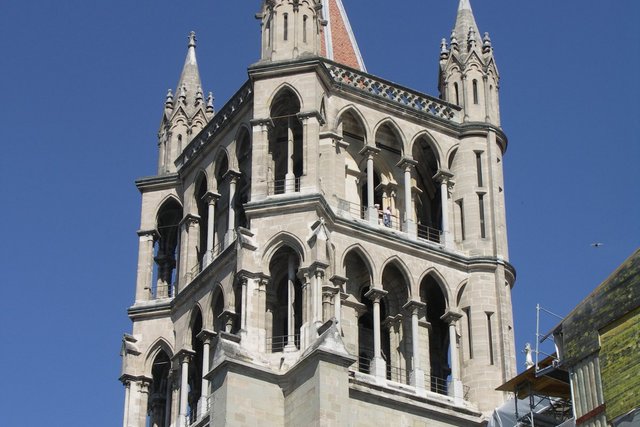 Vue du beffroi de la Cathédrale de Lausanne durant les travaux de la façade Est.