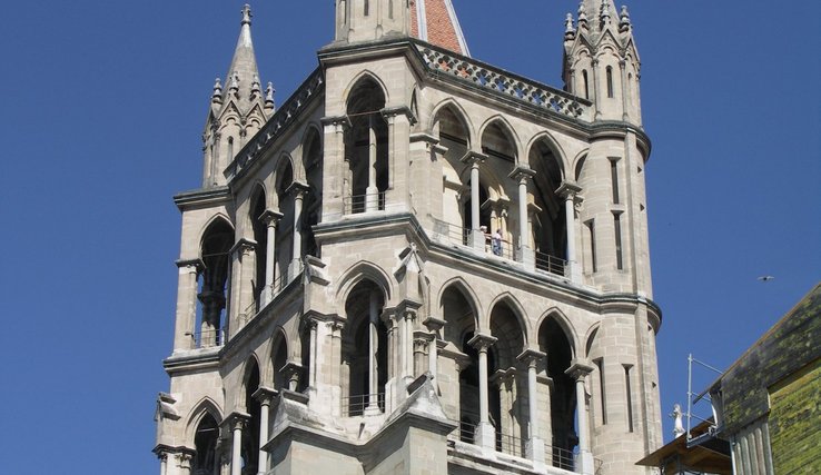 Vue du beffroi de la Cathédrale de Lausanne durant les travaux de la façade Est.