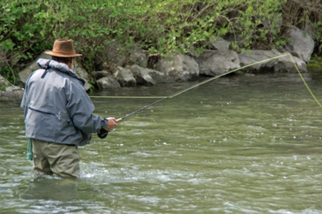 pêcheur de dos, dans une rivière
