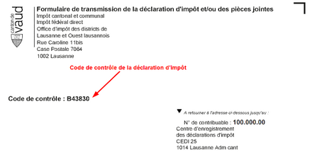 Code de contrôle VaudTax