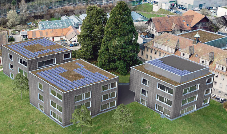 Image de synthèse des futurs bâtiments dans le site de Vennes