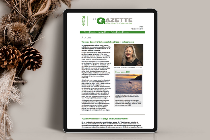 Une vue d'un IPAD qui montre la une de la nouvelle Gazette publiée en décembre