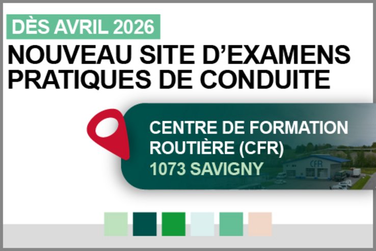 Information sur le nouveau site d'examens pratiques de conduite