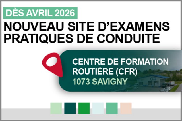 Information sur le nouveau site d'examens pratiques de conduite