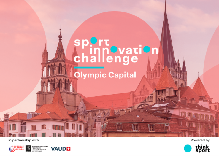 Vue de la Cathédrale de Lausanne avec le logo du Olympic Capital Sport Innovation Challenge
