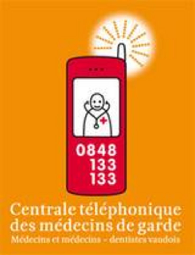 Dessin: médecin en blouse blanche dans téléphone portable stylisé.