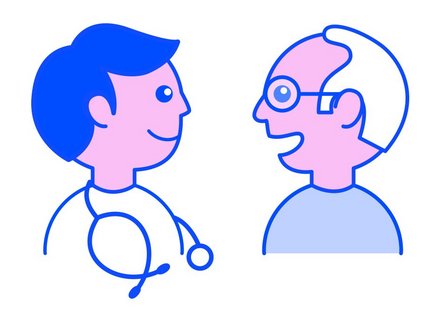 L'illustration montre la rencontre avec un médecin