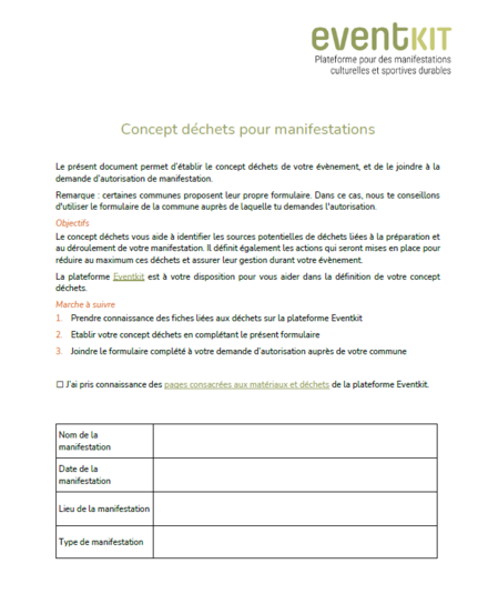 Concept déchêts pour manifestation